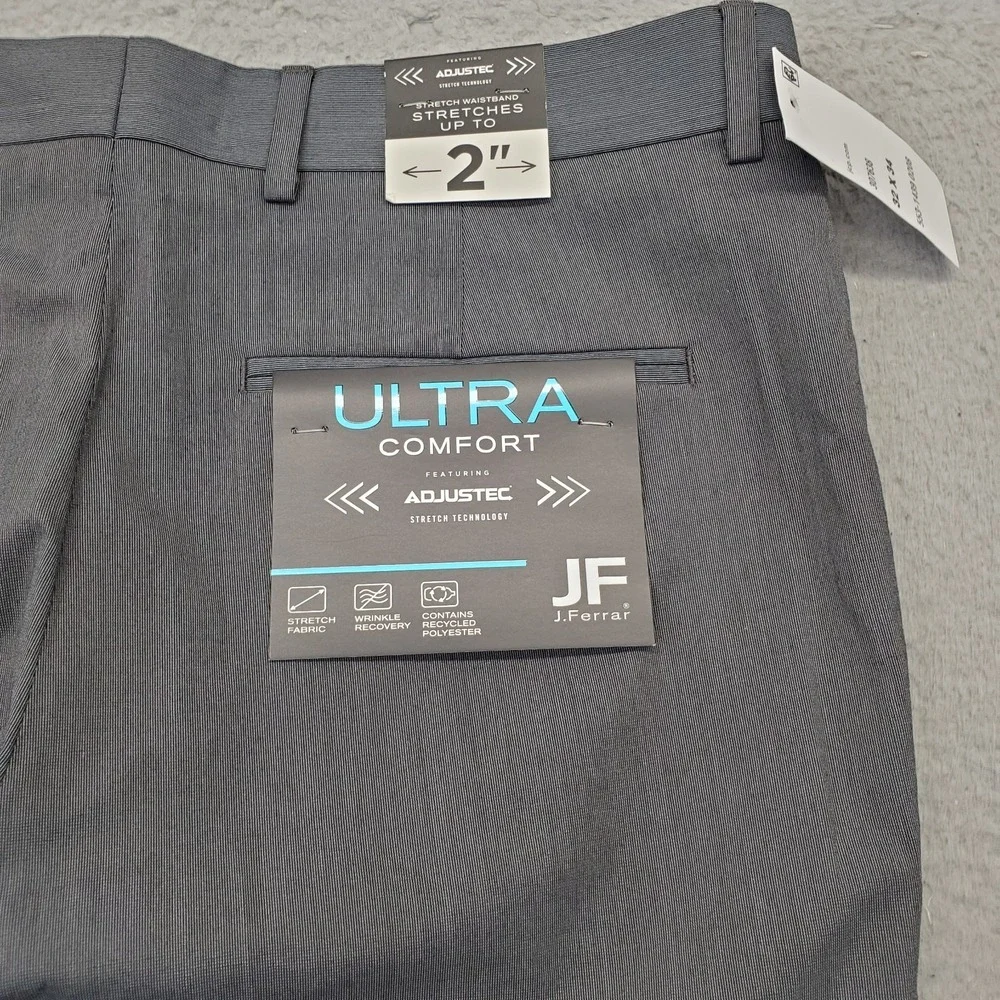 J. Ferrar Pants Mens 32x34 Gray Adjustec Stretch Slim Ultra Comfort Flat Front